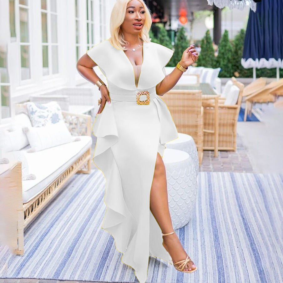 Send Belt Irregular Temperament European And American Plus Size Dress