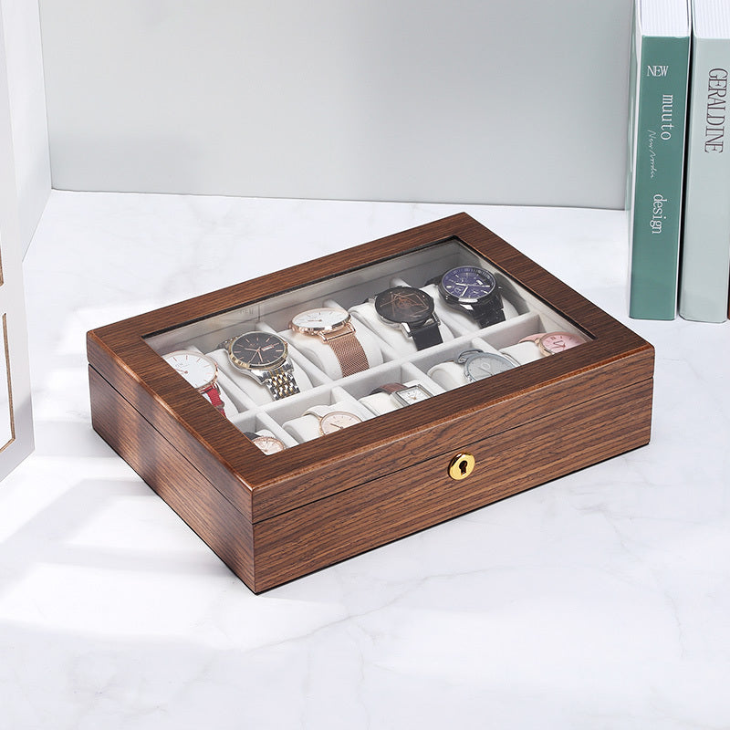 Light luxury wooden watch storage box with large capacity