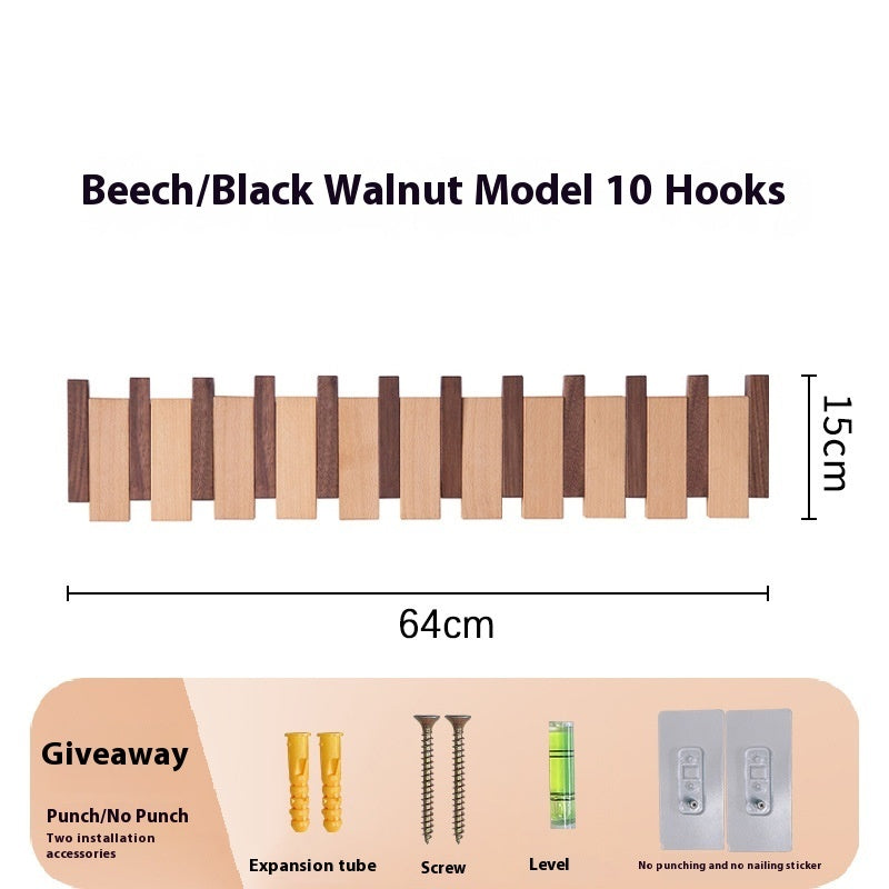 Clothes Hook Wall-mounted Entrance Hallway Hanger Punch-free Solid Wood Creative Keys Clothes