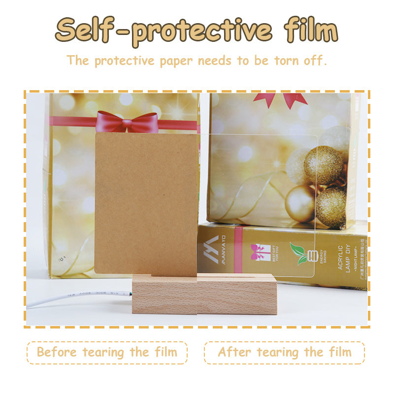 Creative Luminous DIY Memo Acrylic Message Board Gift Lamp Blank Acrylic Board Rectangle Wooden RGB Led Night Light