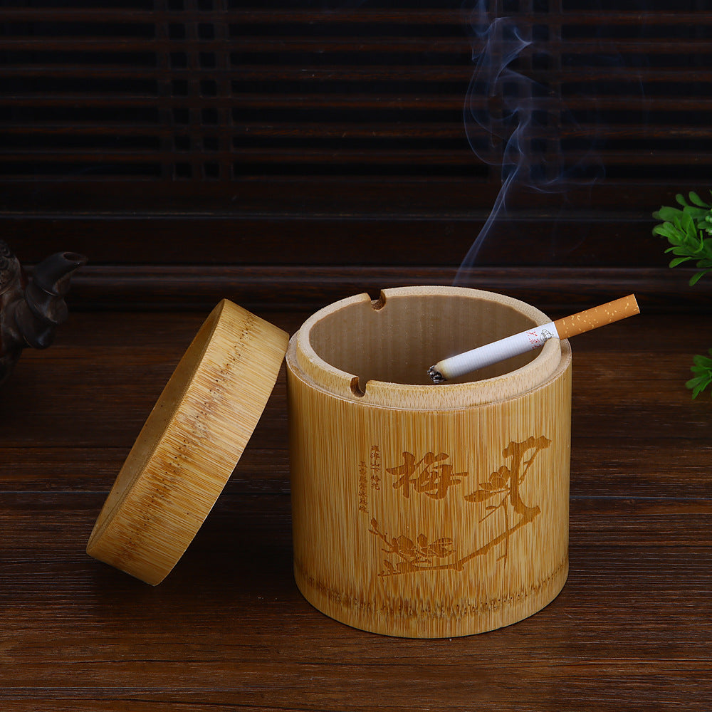 Windproof Ashtray Extra Large Bamboo With Lid