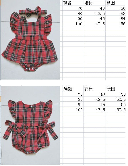 Infant Toddler Summer Stripes Flounced Sleeve Dress Girls' Christmas Plaid Romper