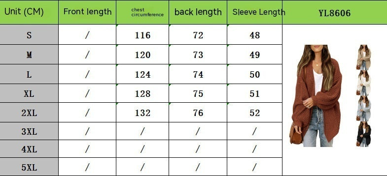 Lantern Sleeve Sweater Women's Coat Coarse Yarn Pocket Knitted Cardigan