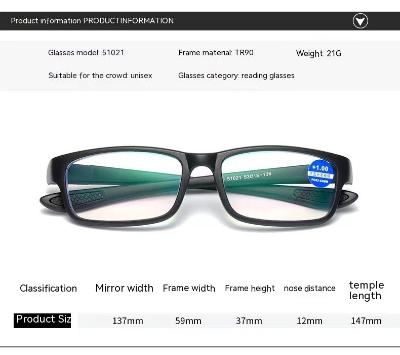 Anti-Blue Ray TR90 Color Two-color Sports Frame Reading Glasses