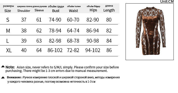 Slim Fit Diamondmax Velvet Lace Hollow Long Sleeve Dress