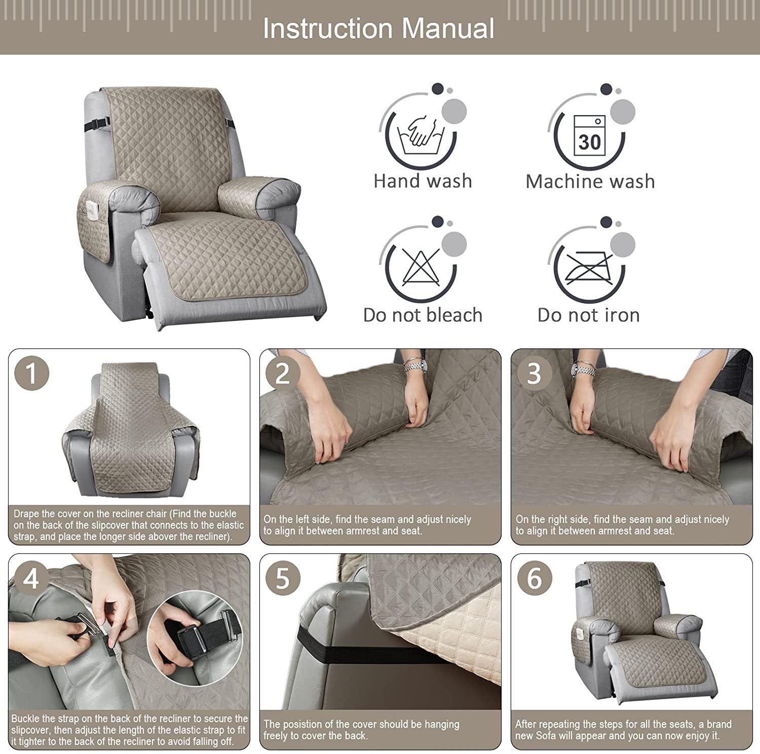 Universal Recliner Sofa Cover Integrated Sofa Slipcover Anti-fouling Waterproof