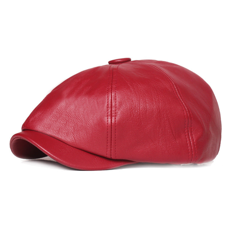 Leather Octagonal Cap Women's Retro