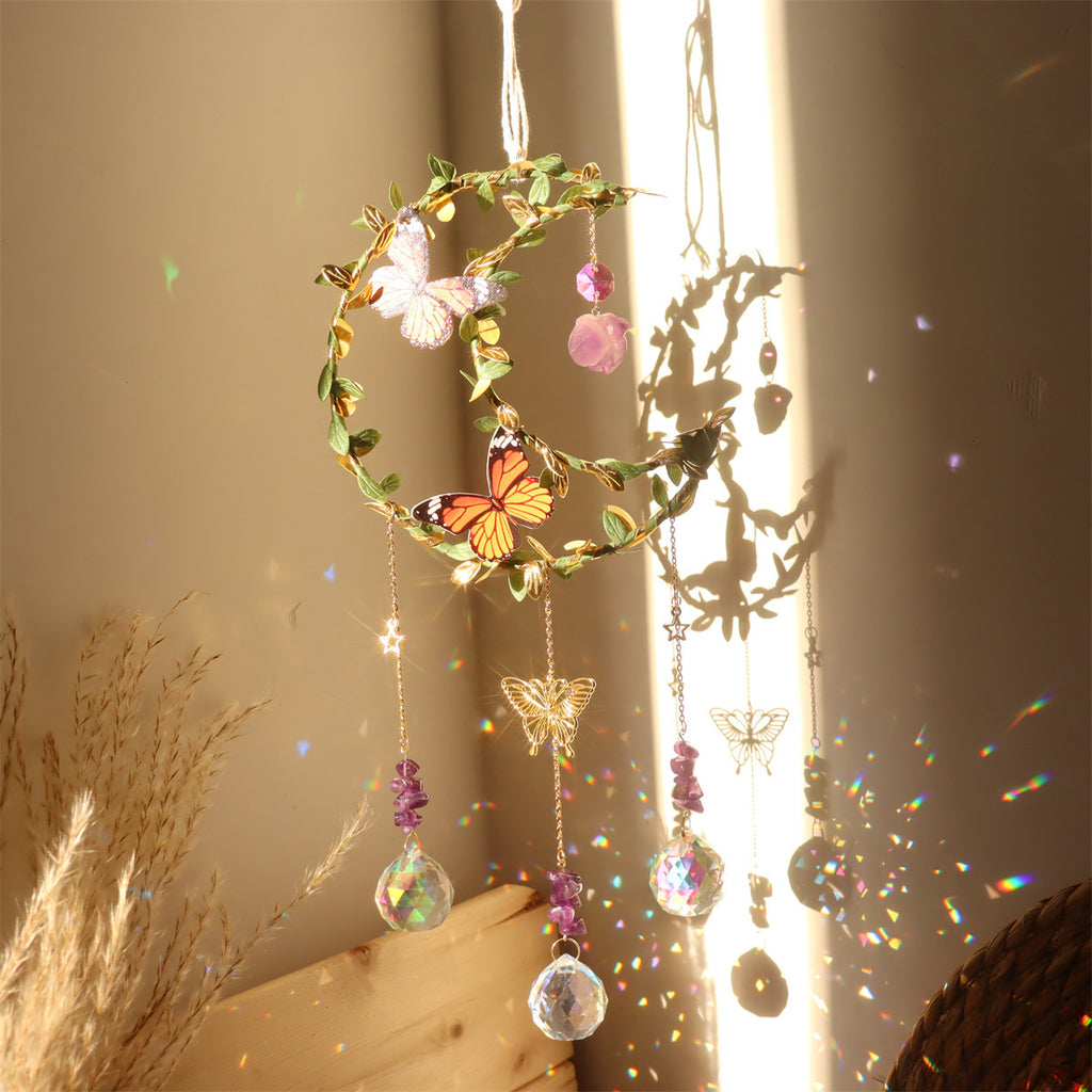 Natural Crystal Leaf Flower Butterfly Leaves Moon Wind Chimes Sun Catcher Pendant