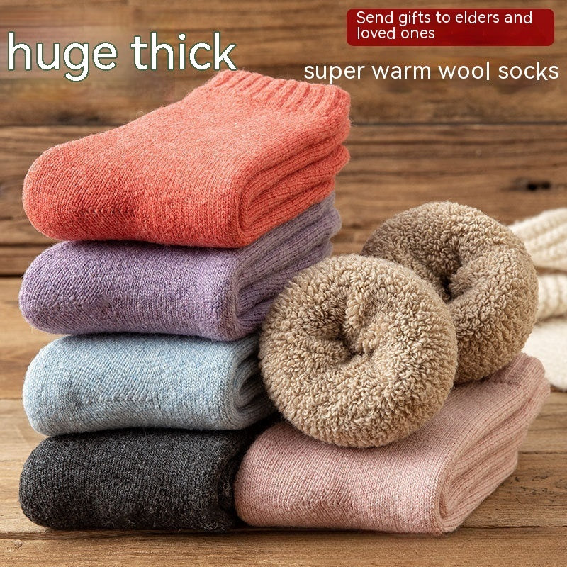 Winter Warm Padded Extra Thick Fleece Lined Fur Selvedge Female Middle Tube Socks