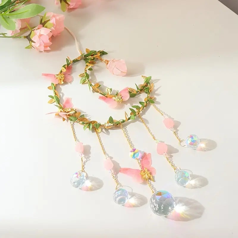 Sun Catcher Winding Leaf Flower Butterfly Leaves Moon Natural Crystal Pendant