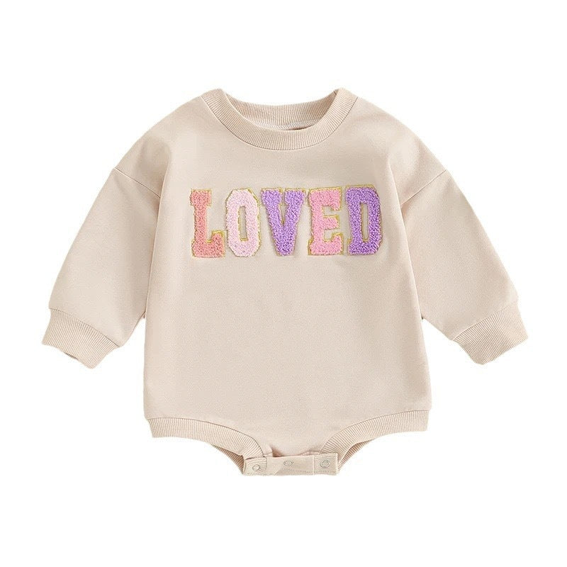 Infant Toddler Long Sleeve Alphabet Embroidery Romper