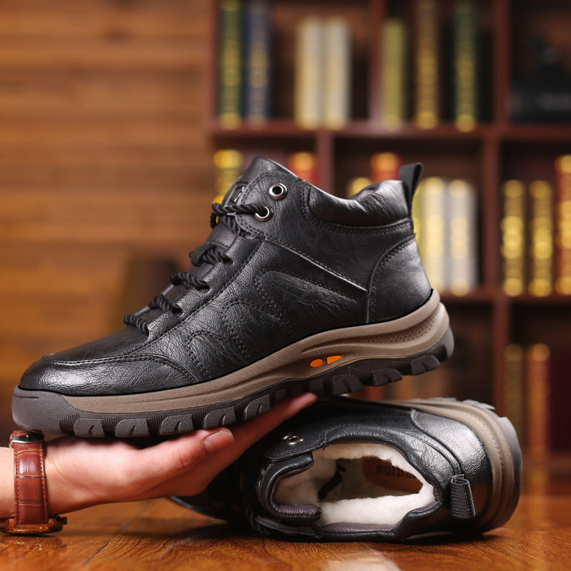 High top leather shoes anti slip men's snow boots