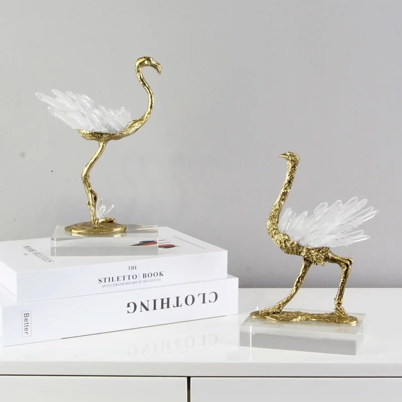 Modern Light Luxury Flamingo Crystal Brass Decoration Living Room