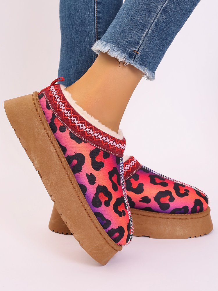 Women's Shoes Cartoon Pattern Thick Bottom Plush Low Top Toe Cap Lazy Slippers