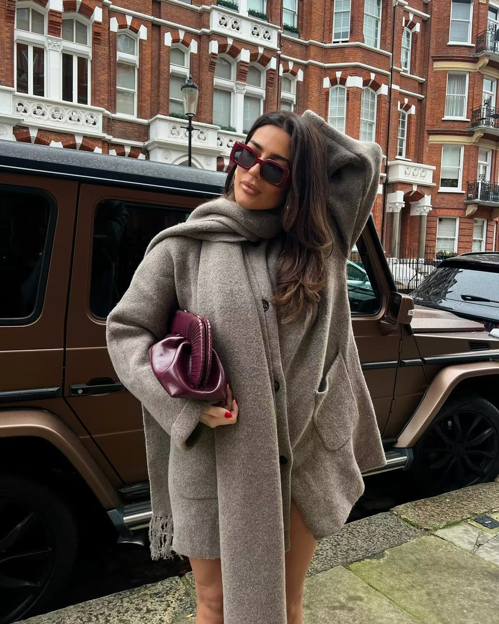 Women's Scarf Cape Midi Knitted Woolen Coat Winter Women's Clothing