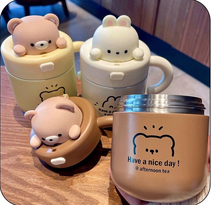 Bear Mug With Lid Household Thermal Insulated Bottle