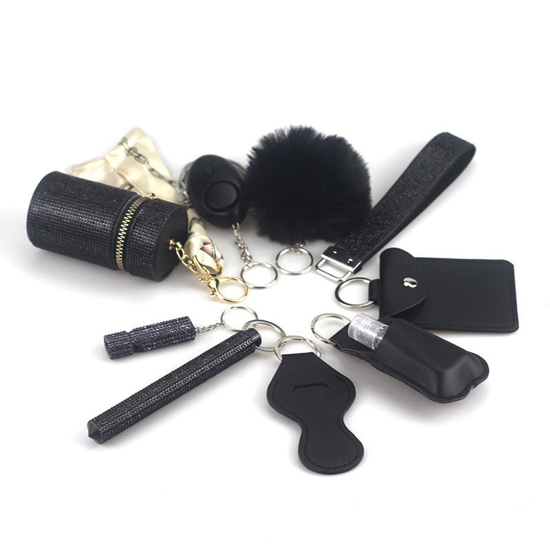 Outdoor Self-defense Flashlight Alarm 10-piece Set Keychain