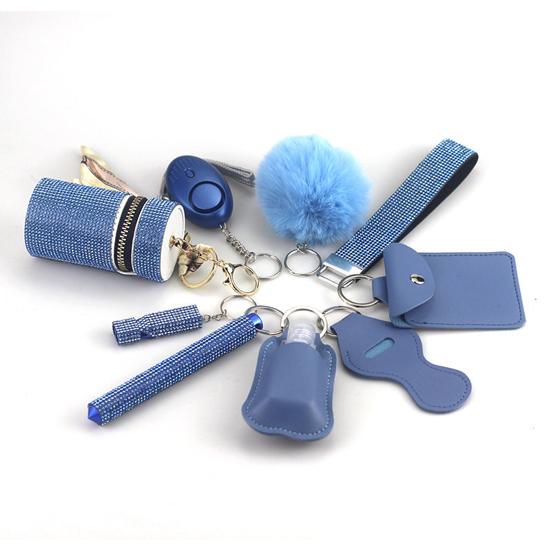 Outdoor Self-defense Flashlight Alarm 10-piece Set Keychain