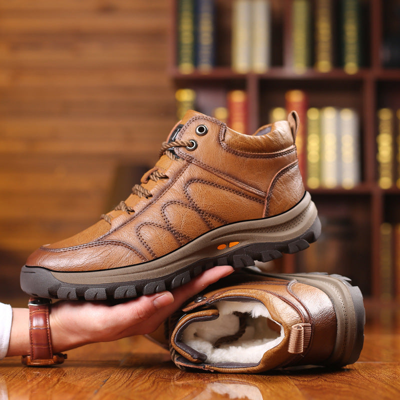 High top leather shoes anti slip men's snow boots
