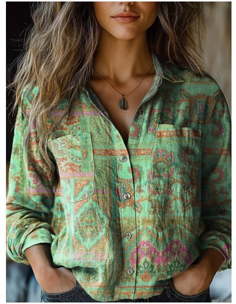 D Printed Exquisite Linen Women's Top