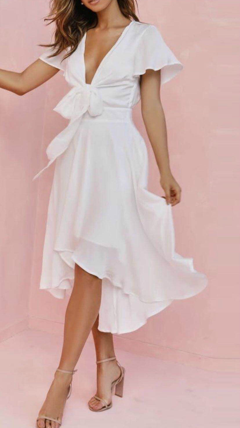 V-neck Temperament Irregular Lace-up Dress