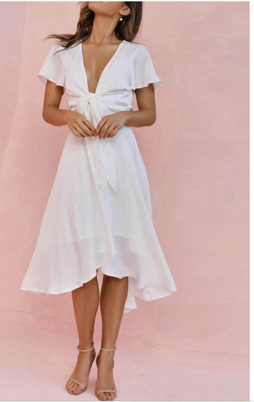 V-neck Temperament Irregular Lace-up Dress