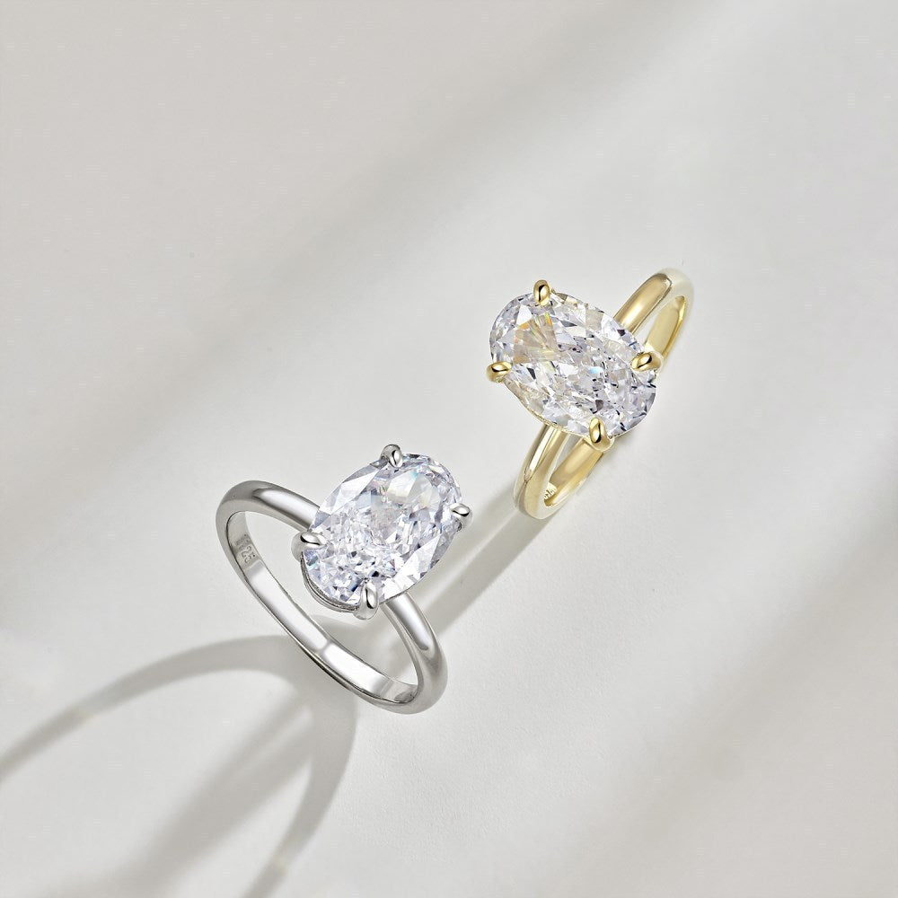 Sterling Silver Ring Carbon Diamond Zircon Classic Big Design Wedding