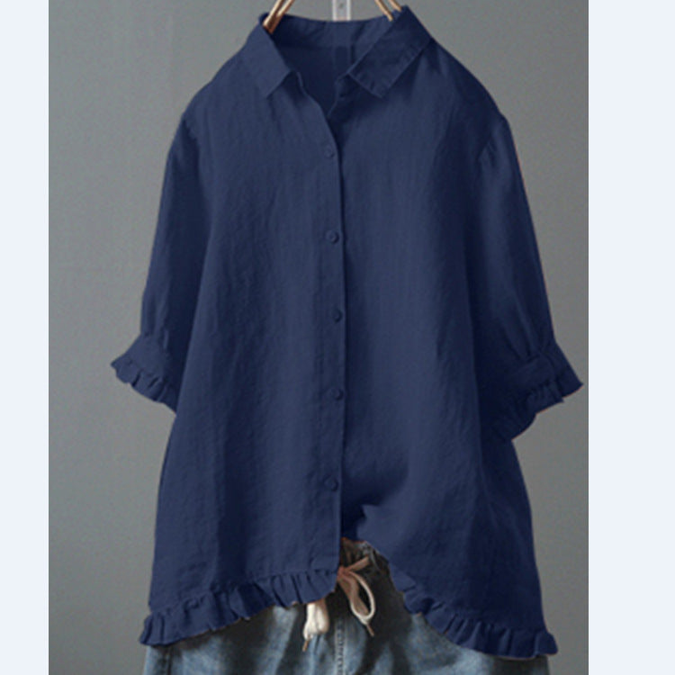 Women's Casual Single-breasted Ruffled Shirt