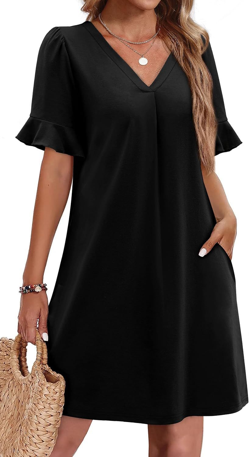 Women's V-neck Vacation Elegant Ruffled Dress With Pockets