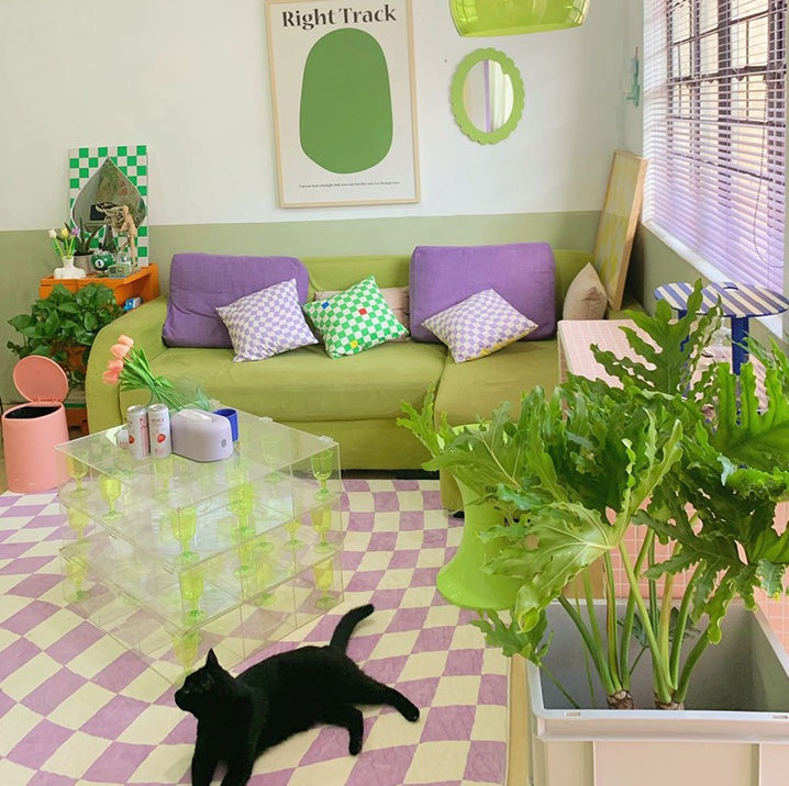 Checkerboard Carpet Living Room Girl Ins Bedroom Purple Plaid Bedside