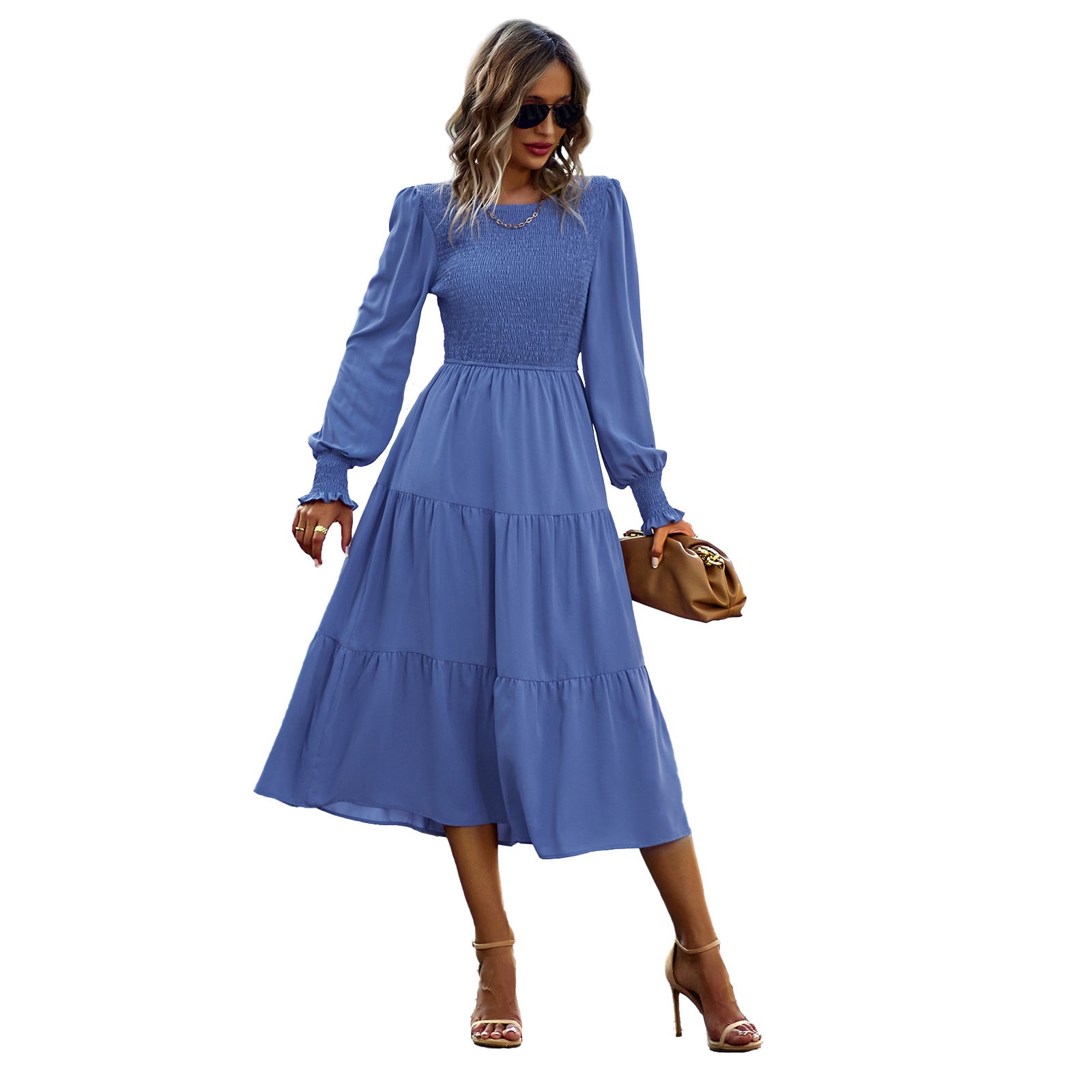 Leisure Vacation Cinched Mid-length Dress Spring And Autumn Women's Clothing