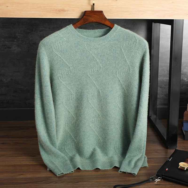 Pure Cashmere Sweater Men's Round Neck Jacquard Pullover Sweater