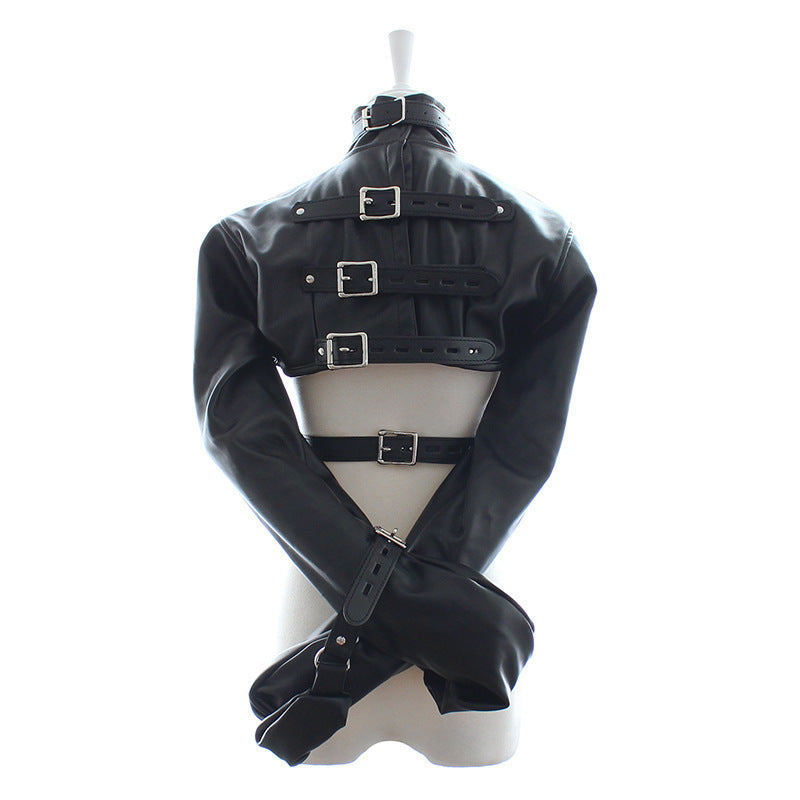 Long-sleeved reverse leather bondage dress queen