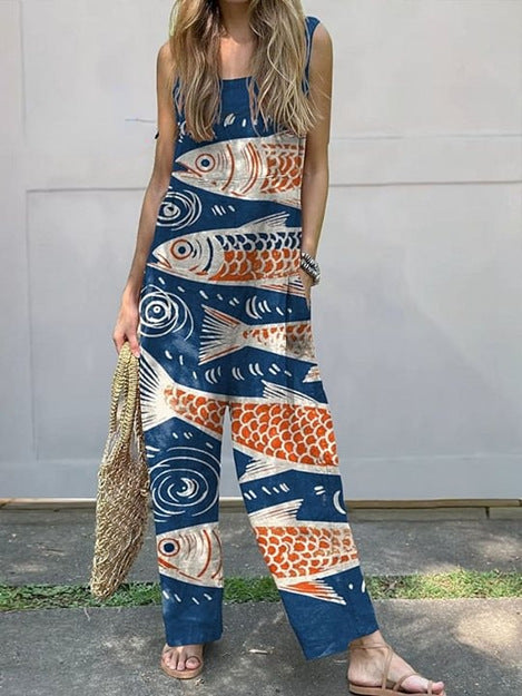 Digital 3D Printing Button Casual Suspender Trousers