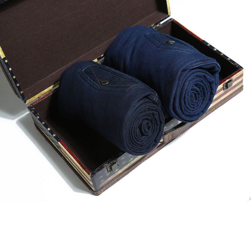 Men's stretch high waist thickened plus fleece jeans