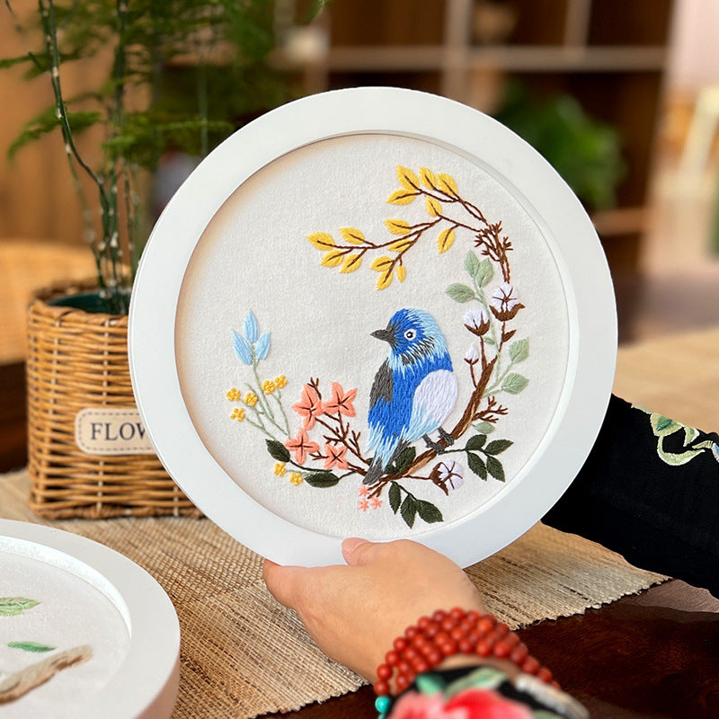 Ancient Style Flower And Bird Hanging Painting Lu Embroidery Handmade Diy Material Package