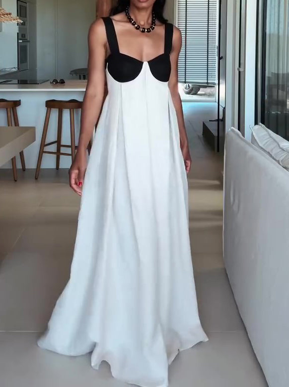 Two - Tone Bustier - Style Maxi Dress With Open Back