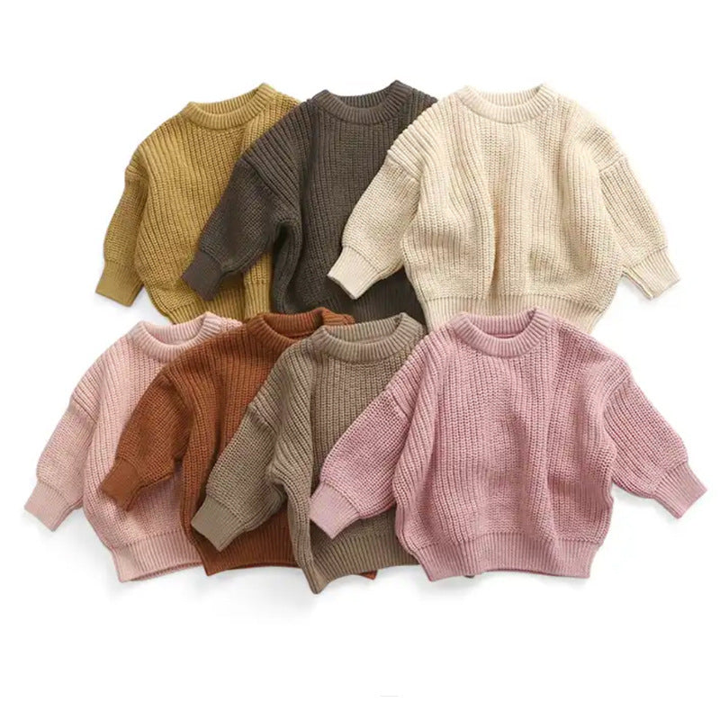 Infant Toddler Cotton Knitted Round Neck Base Sweater