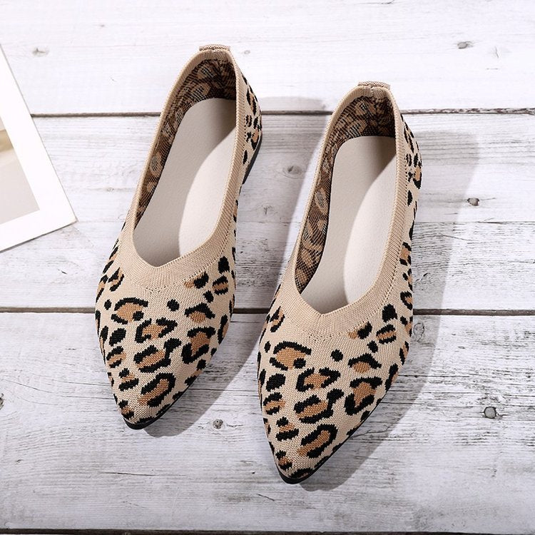 Pointed Toe Shallow Mouth Leopard Print Flat Pumps Fashion Casual Lazy Slip On Pumps