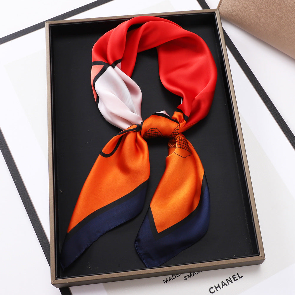 Small Square Towel Silk Scarf Retro Three-dimensional Letter Printing Ladies New
