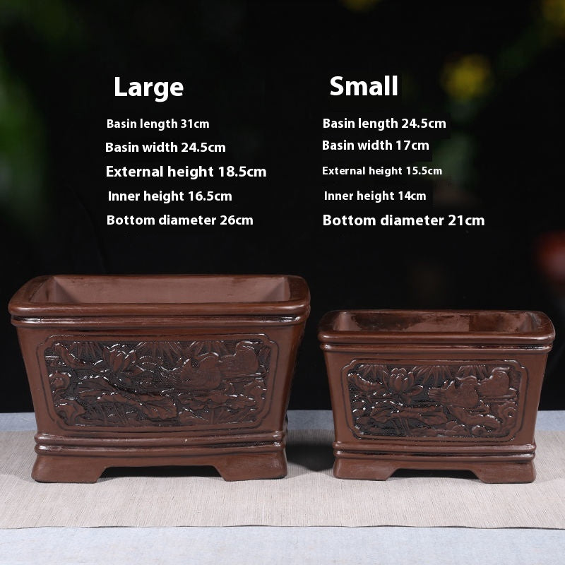 Banyan Flower Pot Purple Sand Relief Pachira Macrocarpa Welcome Pine Happiness Tree Ganoderma Old Pile Extra Large Ceramic Landscape Basin