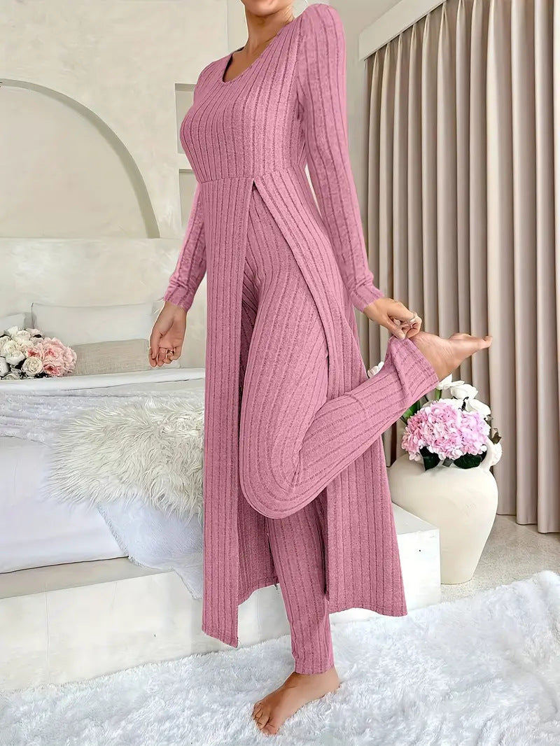 Crew Neck Split Long Sleeve Two-piece Set