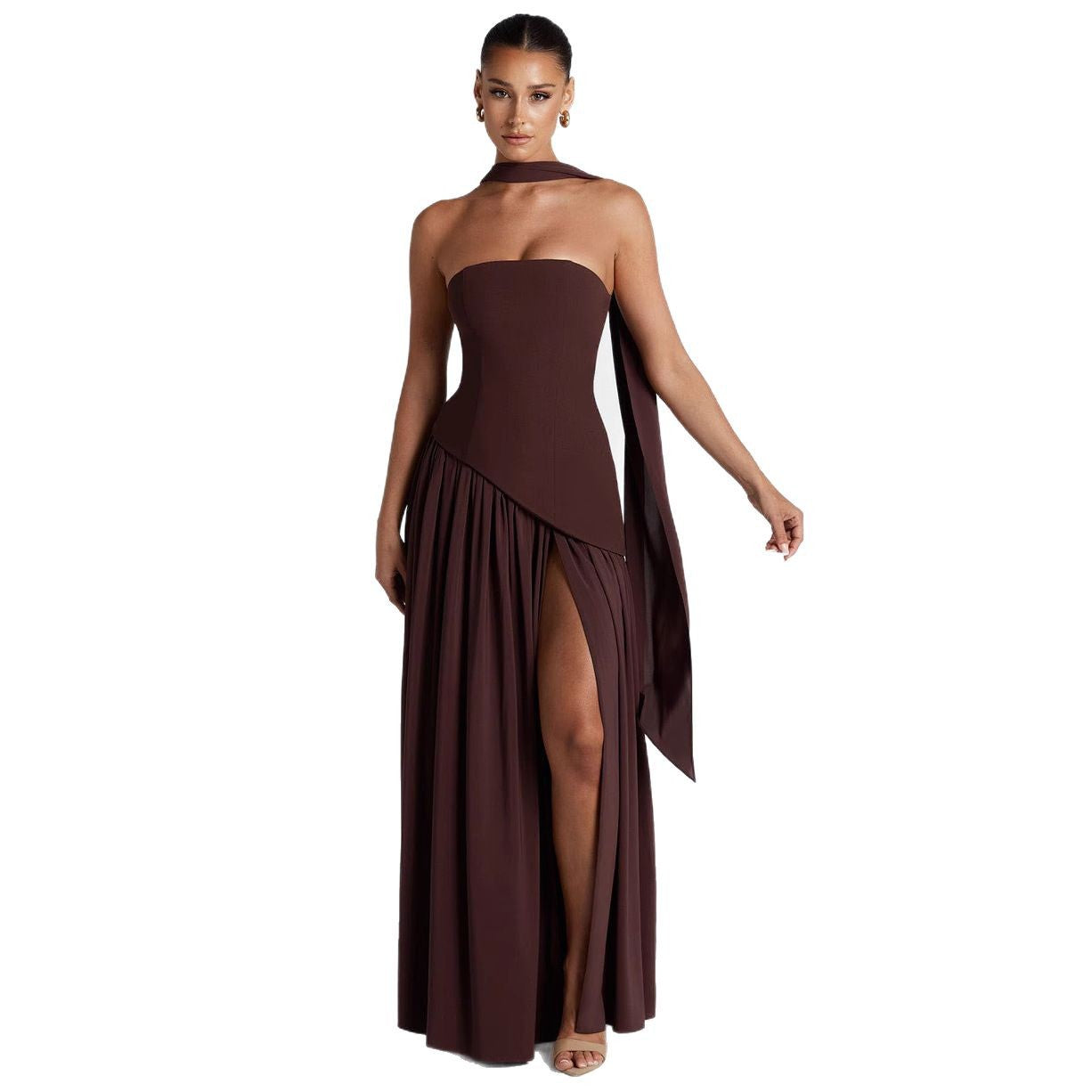 Spring And Summer New Color Matching Tube Top Sexy Off-the-shoulder Dress