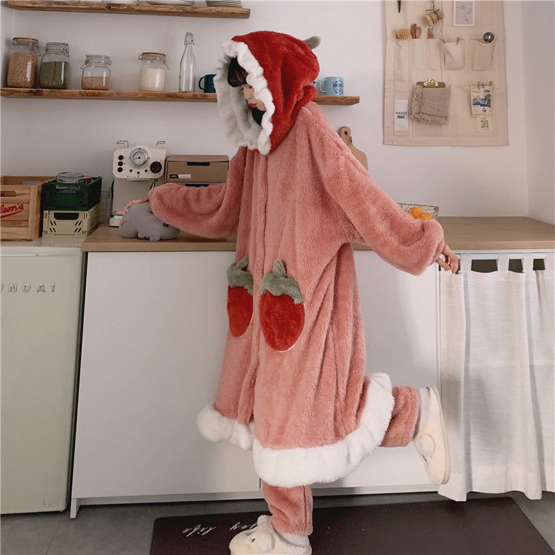 Women's Flannel Warm Loose Pajamas Suit