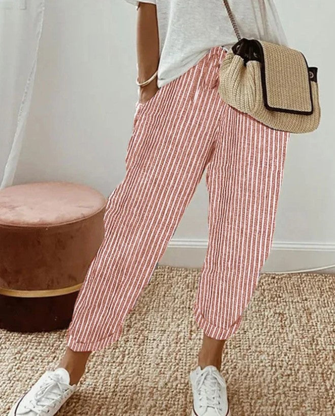 Summer Stripes Casual Pants Loose Elastic Waist Women