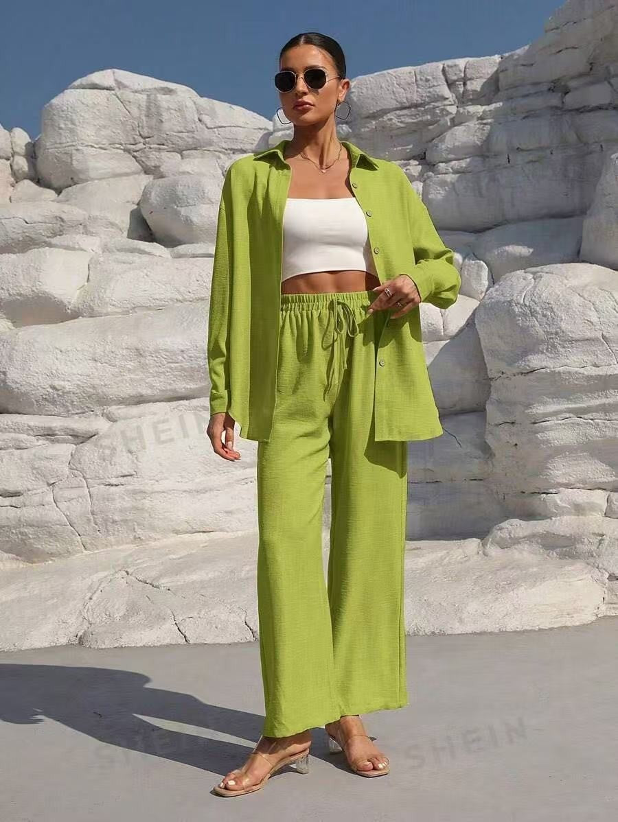 Fashion Graceful Plus Size Women's Long Sleeve Cardigan Two-piece Set Casual Solid Color Suit