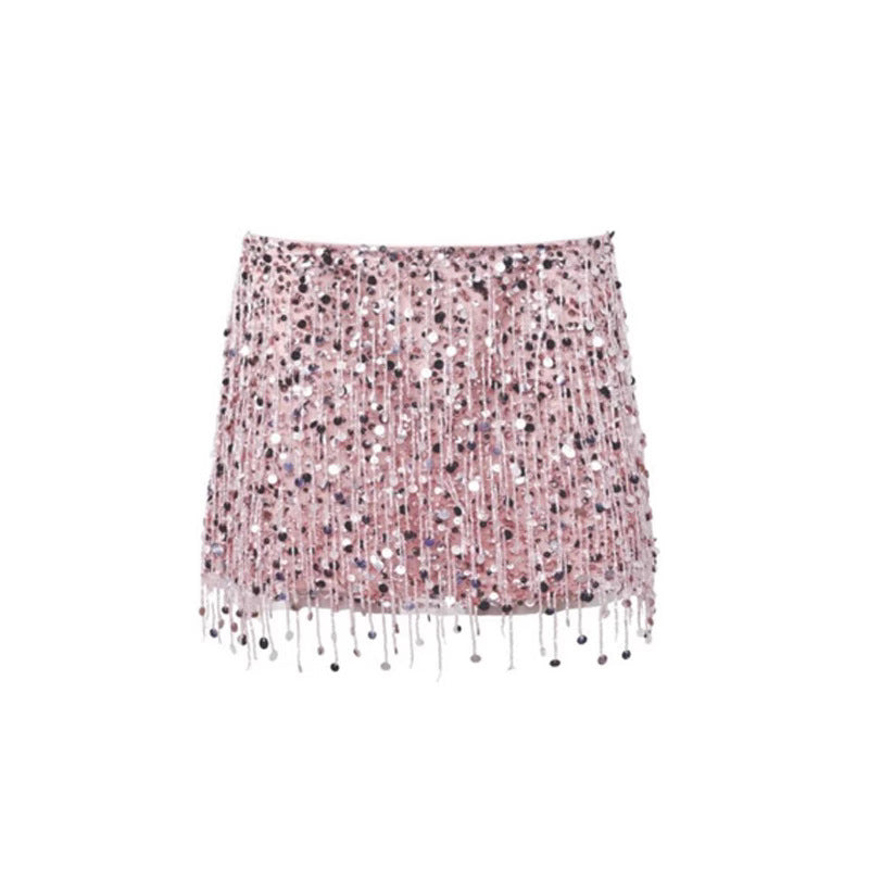 Tassel Sequins Crystal Beads Short Skirt Overall Dress Set