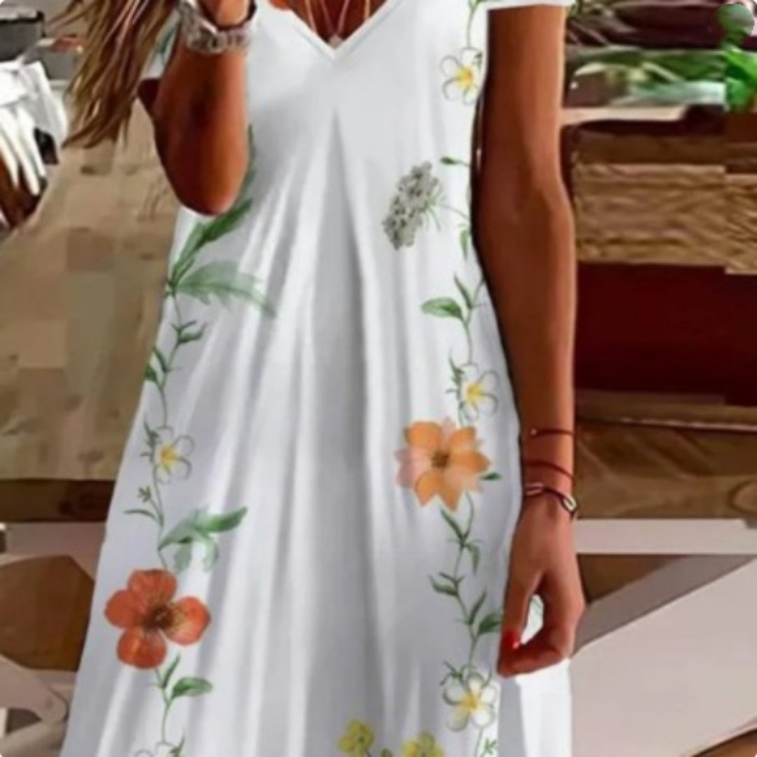 Women's Floral Print V-neck Short Sleeved Dress