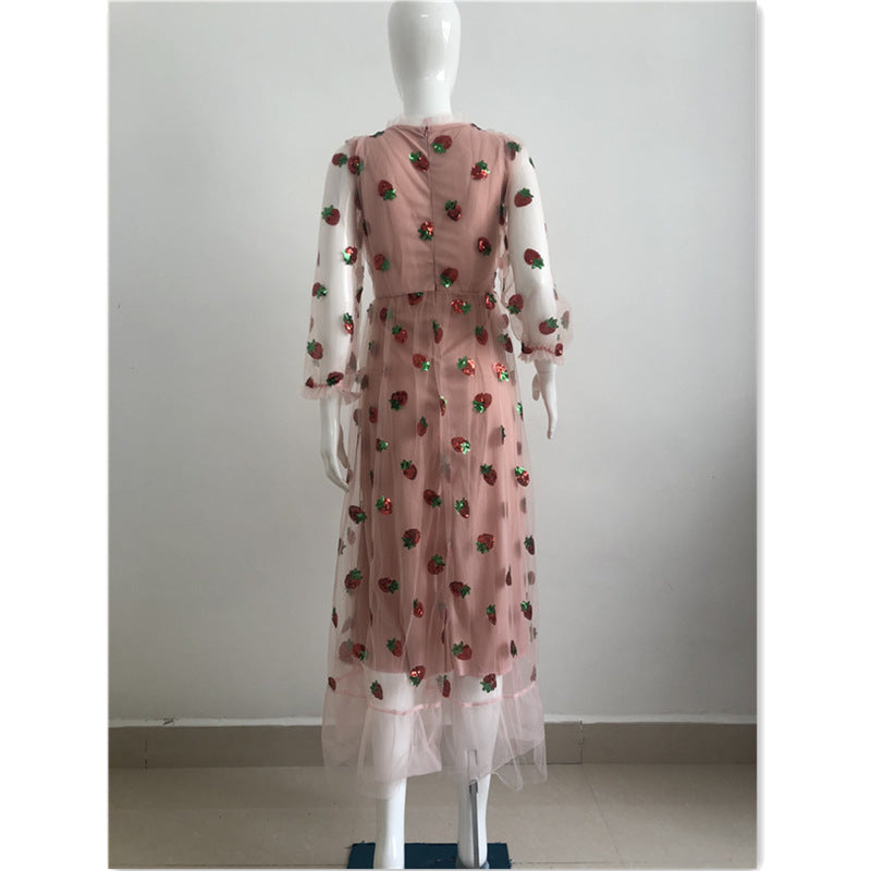 Sequin Embroidery Autumn And Winter Long-sleeved French Dress With Ruffles