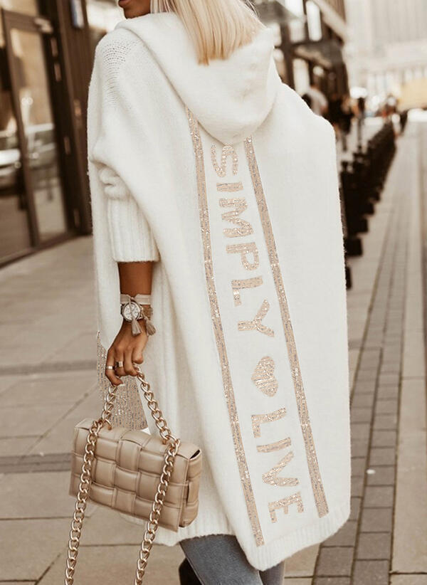 New Long Hooded Letter Print Color Blocking Pocket Sweater